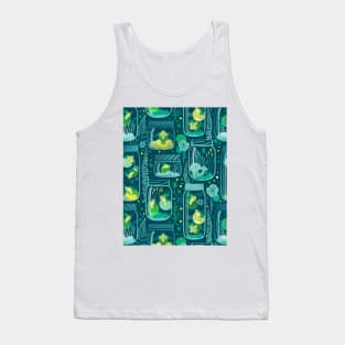 Glowing in the moss // pattern // teal background jars with lightning fireflies bugs quirky whimsical and bioluminescence lampyridae beetles Tank Top